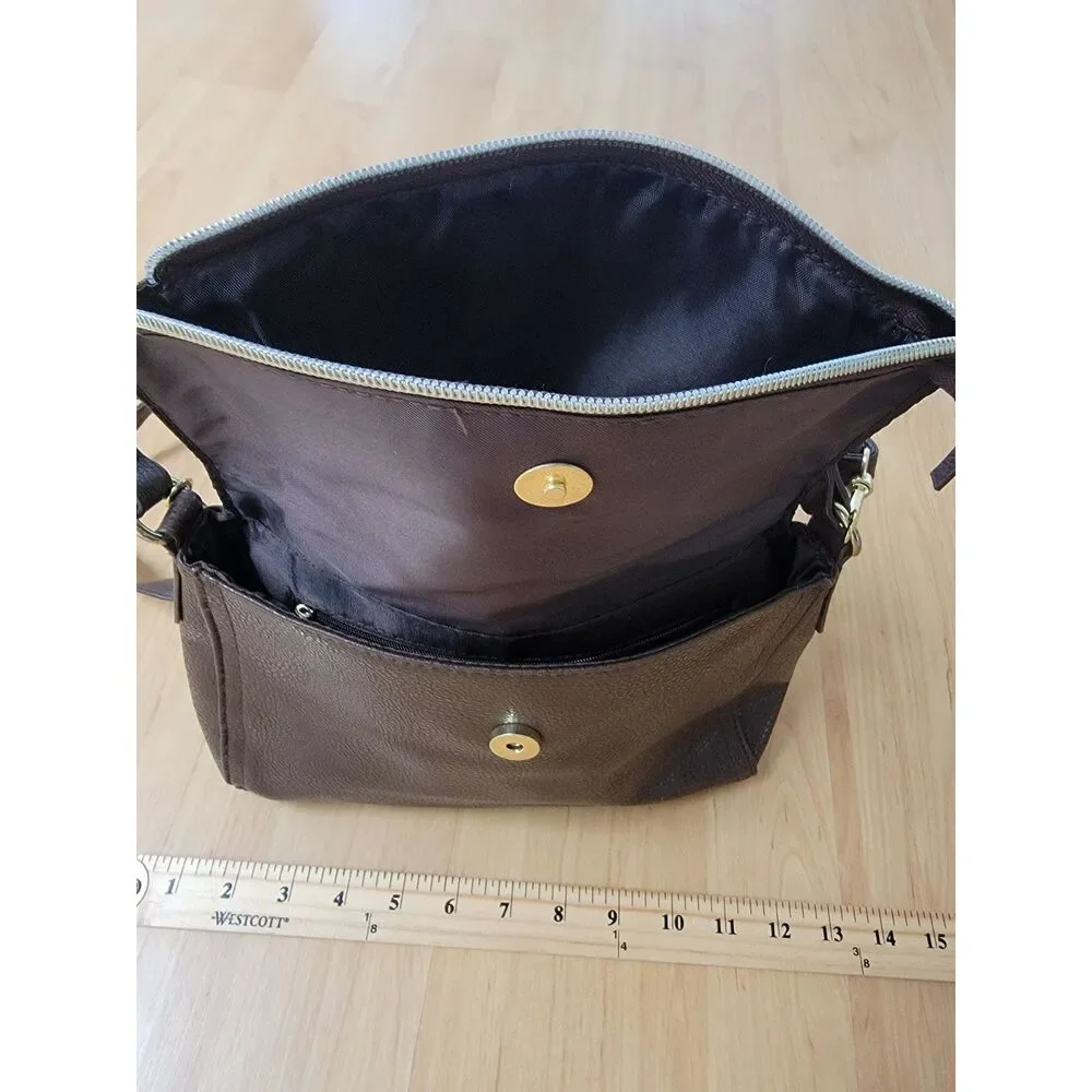 Chocolate Brown Faux Leather Crossbody Shoulder Bag Convertible Flap Purse